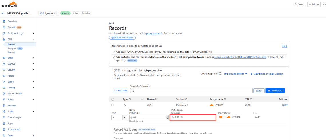 create a record in dns