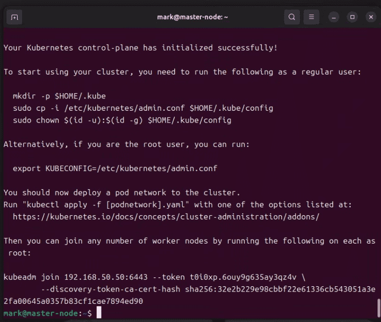 kubeadm init result